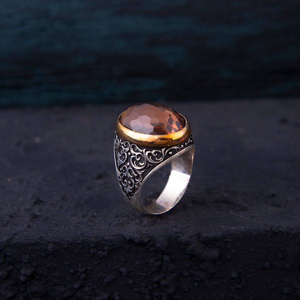 925 Sterling Silver Men Ring with Brown Zultanite Stone