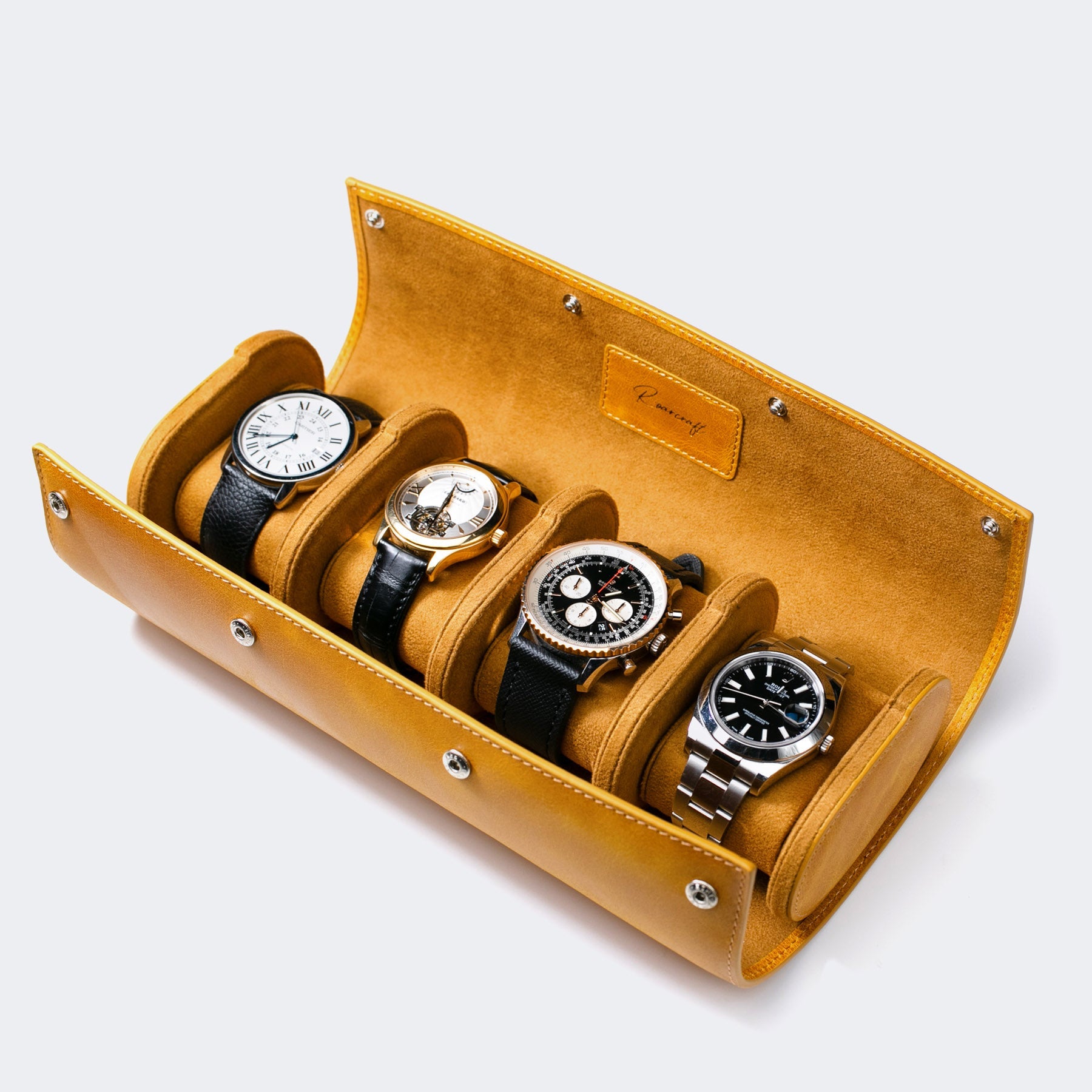 Leather Travel Watch Case Mustard Quad Watch Roll