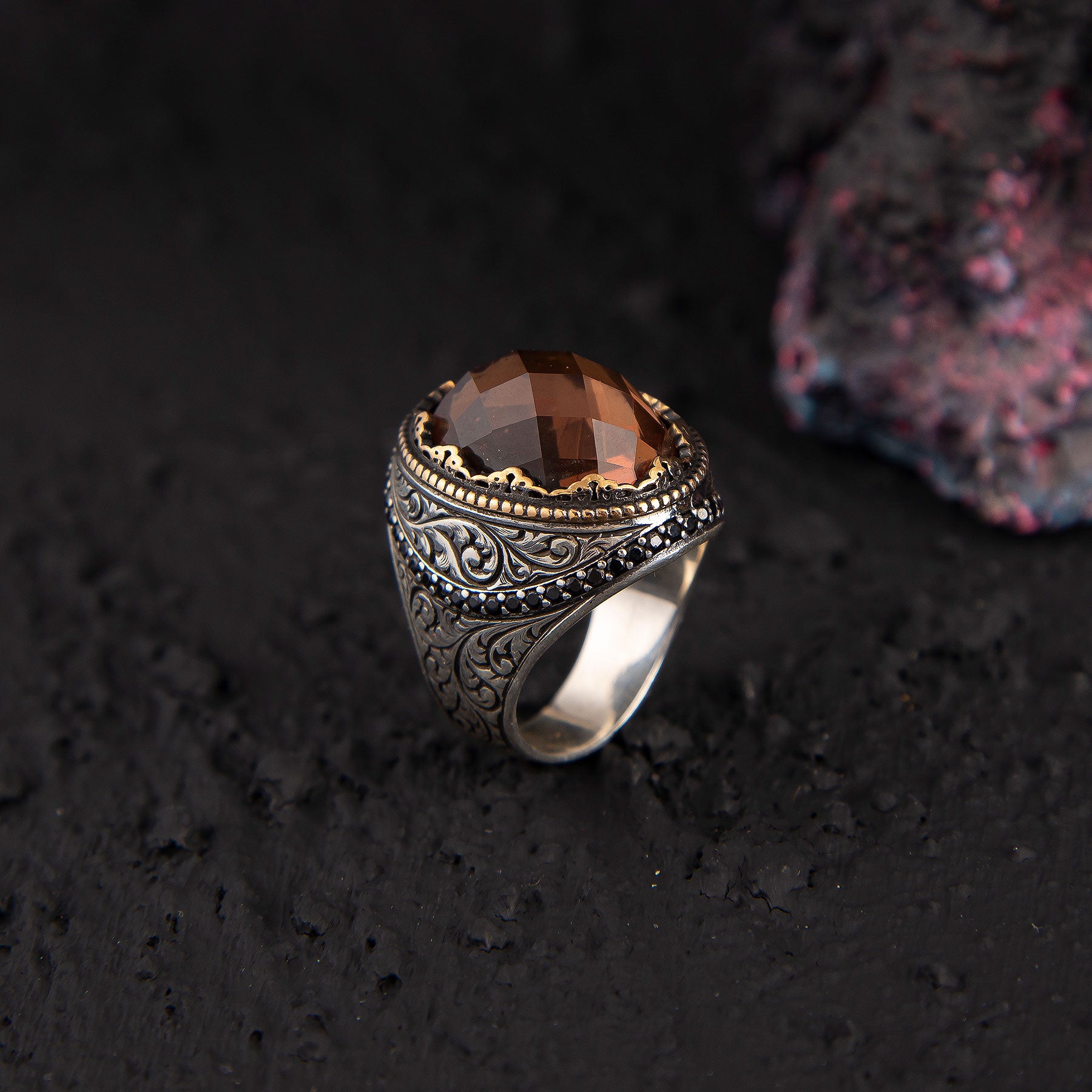 Ve Tesbih Zultanite Stone Silver Men Ring