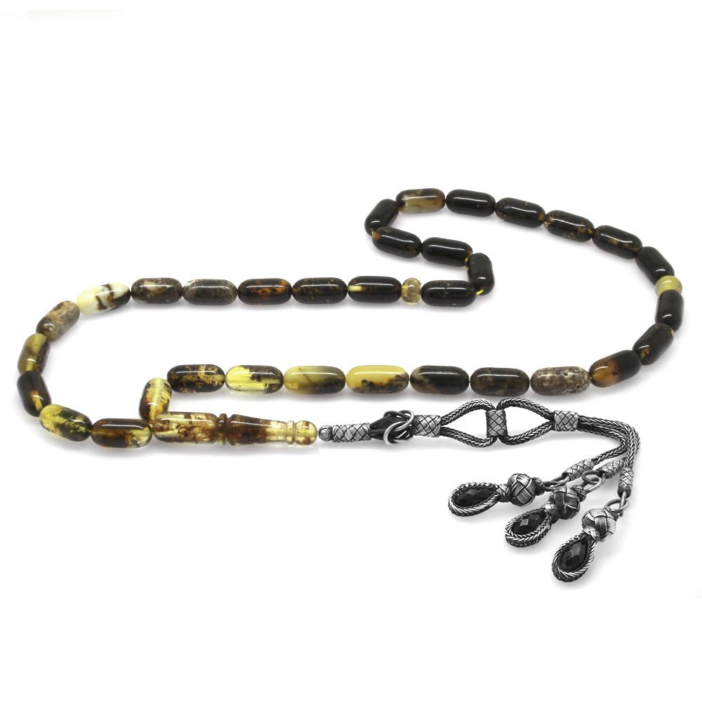 1000 Carat Kazaz Tassel Necklace Cut Filter Yellow - Black Dense Moire Kaliningrad Natural Drop Amber Prayer Beads - EFENDINA PAZAR - Tesbihane - 101003912