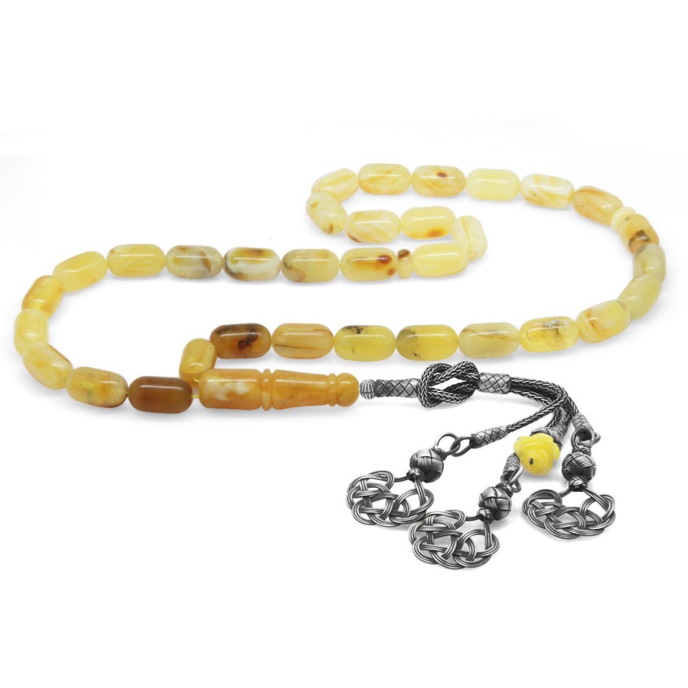 1000 Carat Kazaz Tassel Necklace Cut Yellow - White Color Dense Moire Kaliningrad Natural Drop Amber Rosary - EFENDINA PAZAR - Tesbihane - 101003920