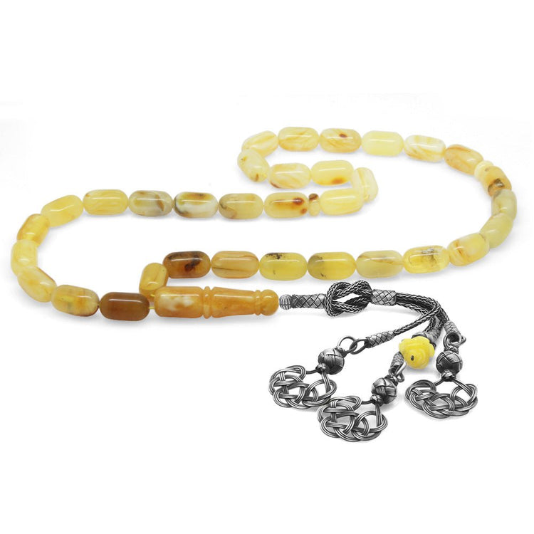 1000 Carat Kazaz Tassel Necklace Cut Yellow - White Color Dense Moire Kaliningrad Natural Drop Amber Rosary - EFENDINA PAZAR - Tesbihane - 101003920