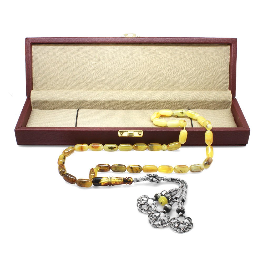 1000 Carat Kazaz Tassel Necklace Cut Yellow - White Color Dense Moire Kaliningrad Natural Drop Amber Rosary - EFENDINA PAZAR - Tesbihane - 101003920