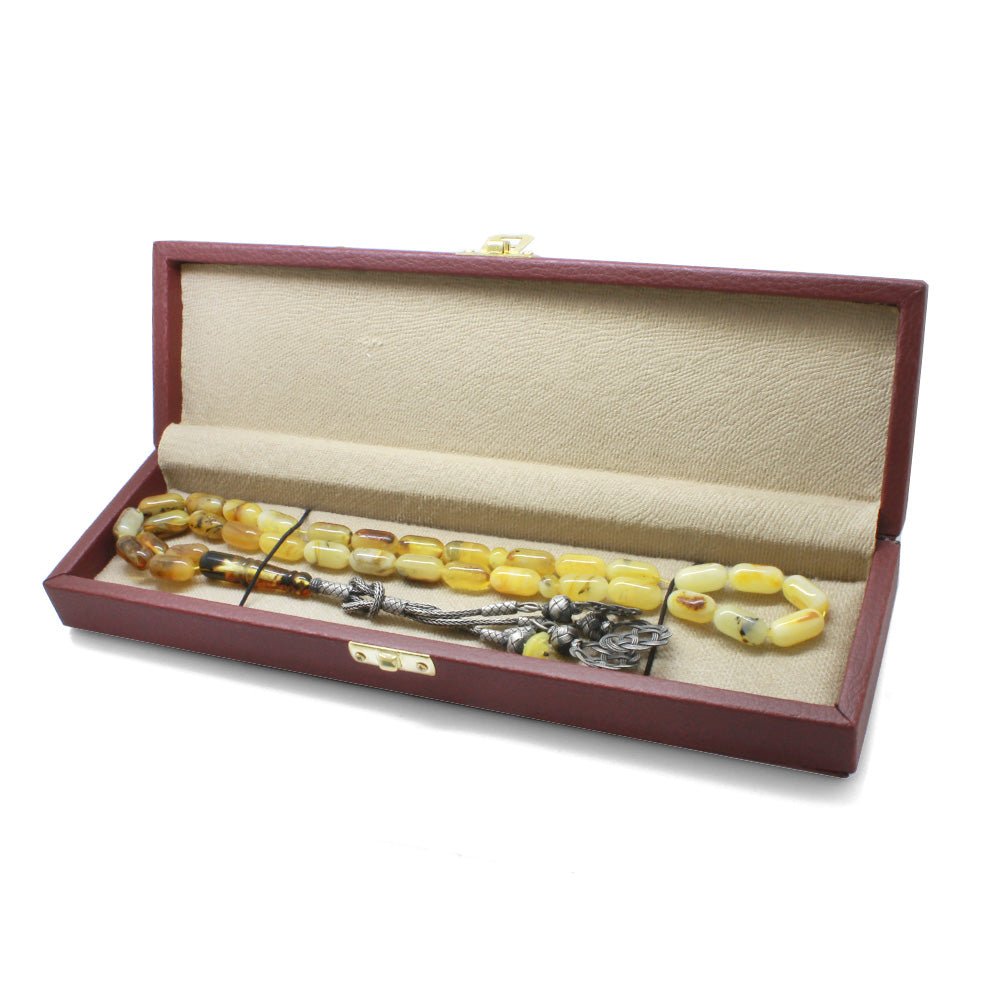 1000 Carat Kazaz Tassel Necklace Cut Yellow - White Color Dense Moire Kaliningrad Natural Drop Amber Rosary - EFENDINA PAZAR - Tesbihane - 101003920