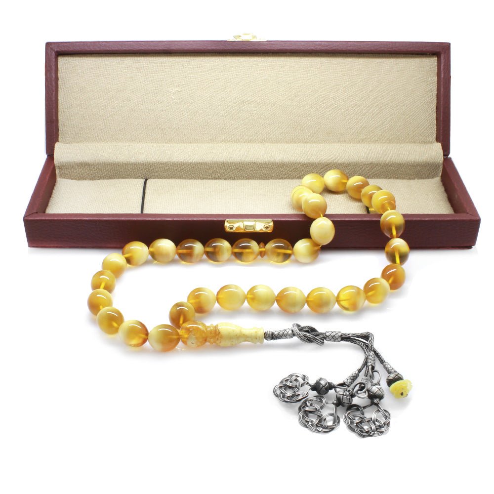 1000 Carat Kazaz Tasseled Barley Cut Bala - White Maxi Size Moire Kaliningrad Natural Drop Amber Rosary - EFENDINA PAZAR - Tesbihane - 101003922