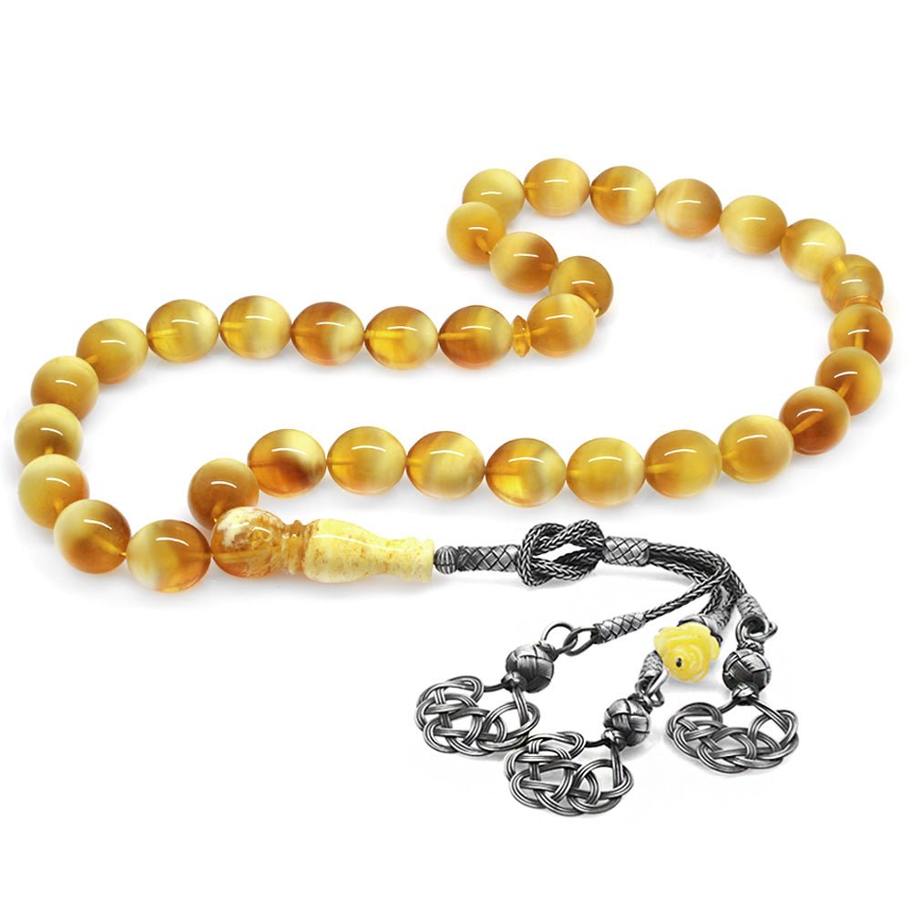 1000 Carat Kazaz Tasseled Barley Cut Bala - White Maxi Size Moire Kaliningrad Natural Drop Amber Rosary - EFENDINA PAZAR - Tesbihane - 101003922