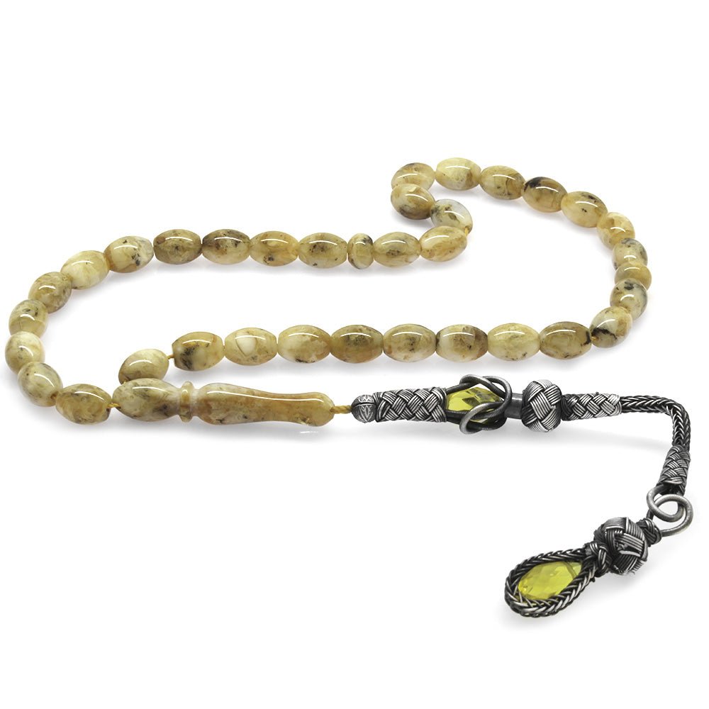 1000 Carat Kazaz Tasseled Barley Cut Dalmatian Drop Amber Rosary - EFENDINA PAZAR - Tesbihane - 101004286