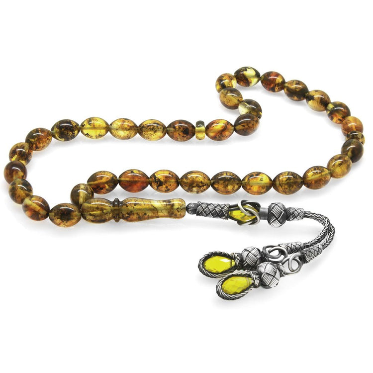1000 Carat Kazaz Tasseled Barley Cut Plant Fossil Yellow Drop Amber Rosary - EFENDINA PAZAR - Tesbihane - 101003895