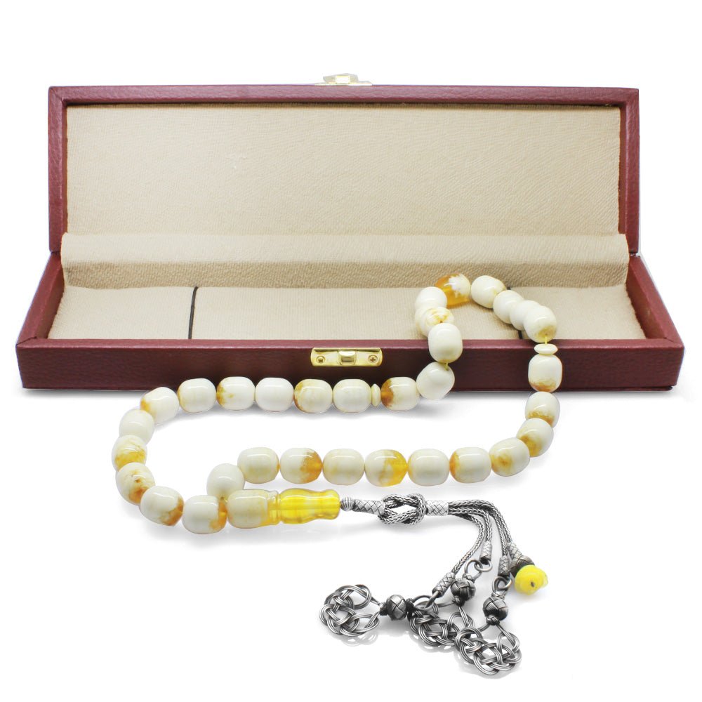 1000 Carat Kazaz Tasseled Capsule Cut Yellow - White Maxi Size King Seccer Moire Kaliningrad Natural Drop Amber Rosary - EFENDINA PAZAR - Tesbihane - 101003921