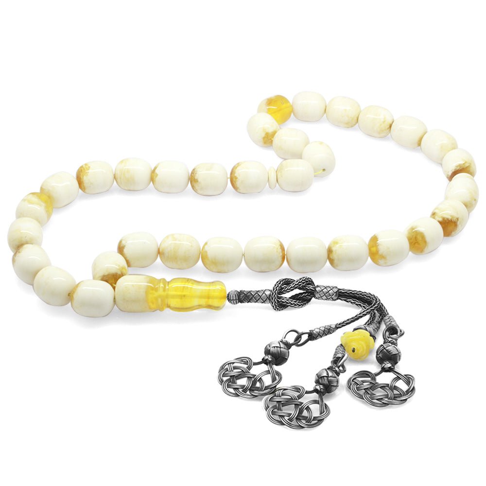 1000 Carat Kazaz Tasseled Capsule Cut Yellow - White Maxi Size King Seccer Moire Kaliningrad Natural Drop Amber Rosary - EFENDINA PAZAR - Tesbihane - 101003921