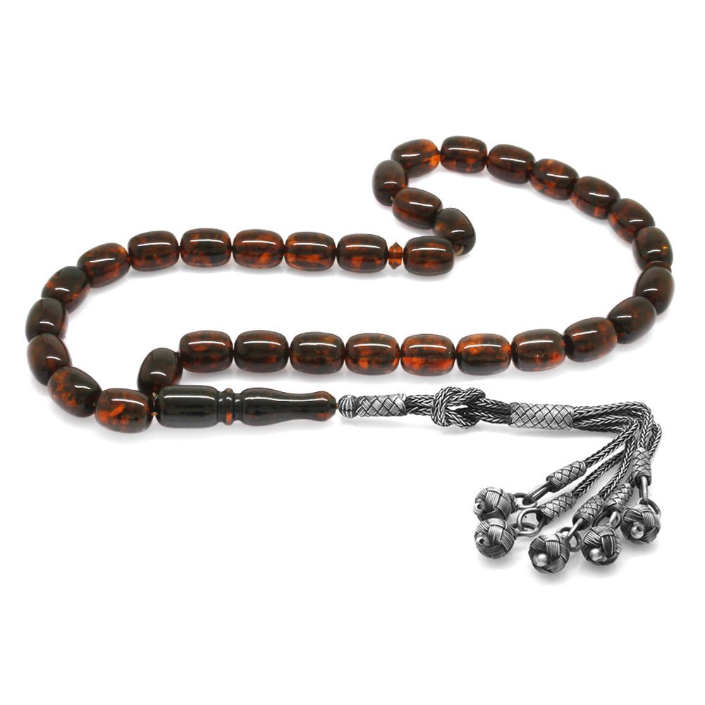 1000 Carat Kazaz Tassels Capsule Cut Dark Red Color Natural Drop Amber Rosary - EFENDINA PAZAR - Tesbihane - 101003909