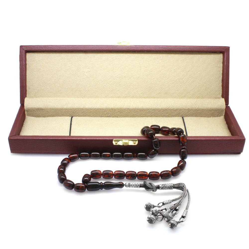 1000 Carat Kazaz Tassels Capsule Cut Dark Red Color Natural Drop Amber Rosary - EFENDINA PAZAR - Tesbihane - 101003909