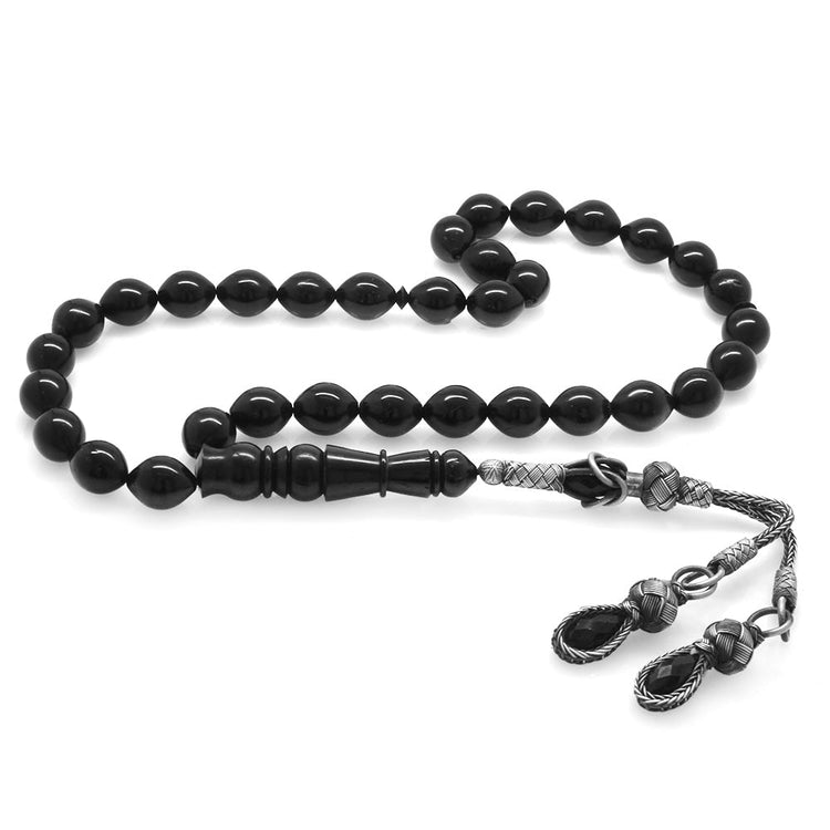 1000 Carat Kazaz Tassels Imame Workmanship Barley Cut Black Kuka Prayer Beads - EFENDINA PAZAR - Tesbihane - 101003873