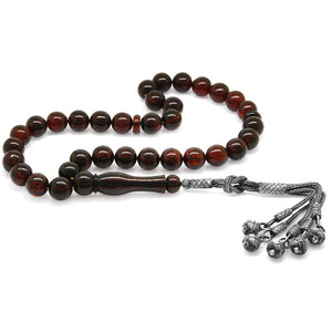 1000 Carat Kazaz Tassels Sphere Cut Maxi Size Dark Red Color Natural Drop Amber Prayer Beads - EFENDINA PAZAR - Tesbihane - 101003902