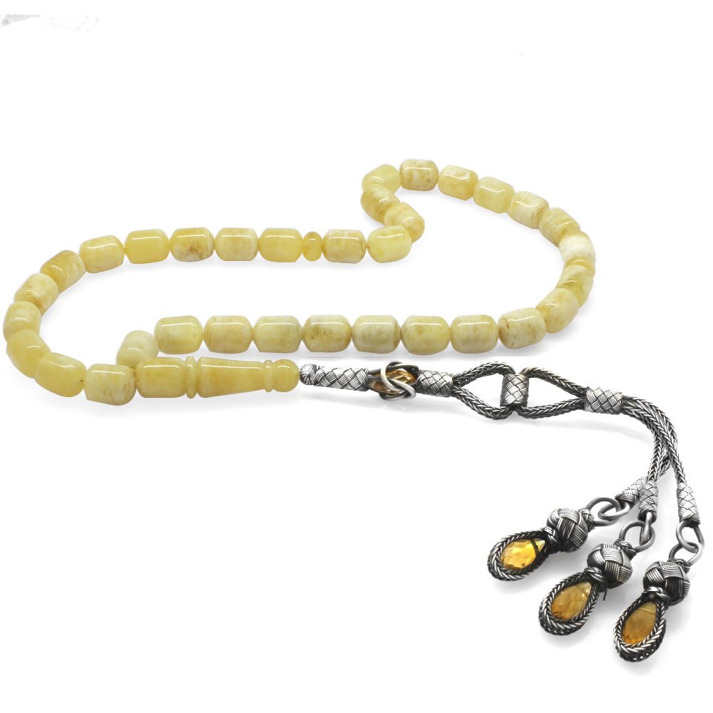 1000 Carat Long Kazaz Tassels Capsule Cut King Seccer Yellow - White Drop Amber Rosary - EFENDINA PAZAR - Tesbihane - 101004306