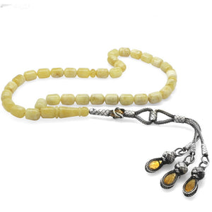 1000 Carat Long Kazaz Tassels Capsule Cut King Seccer Yellow - White Drop Amber Rosary - EFENDINA PAZAR - Tesbihane - 101004306