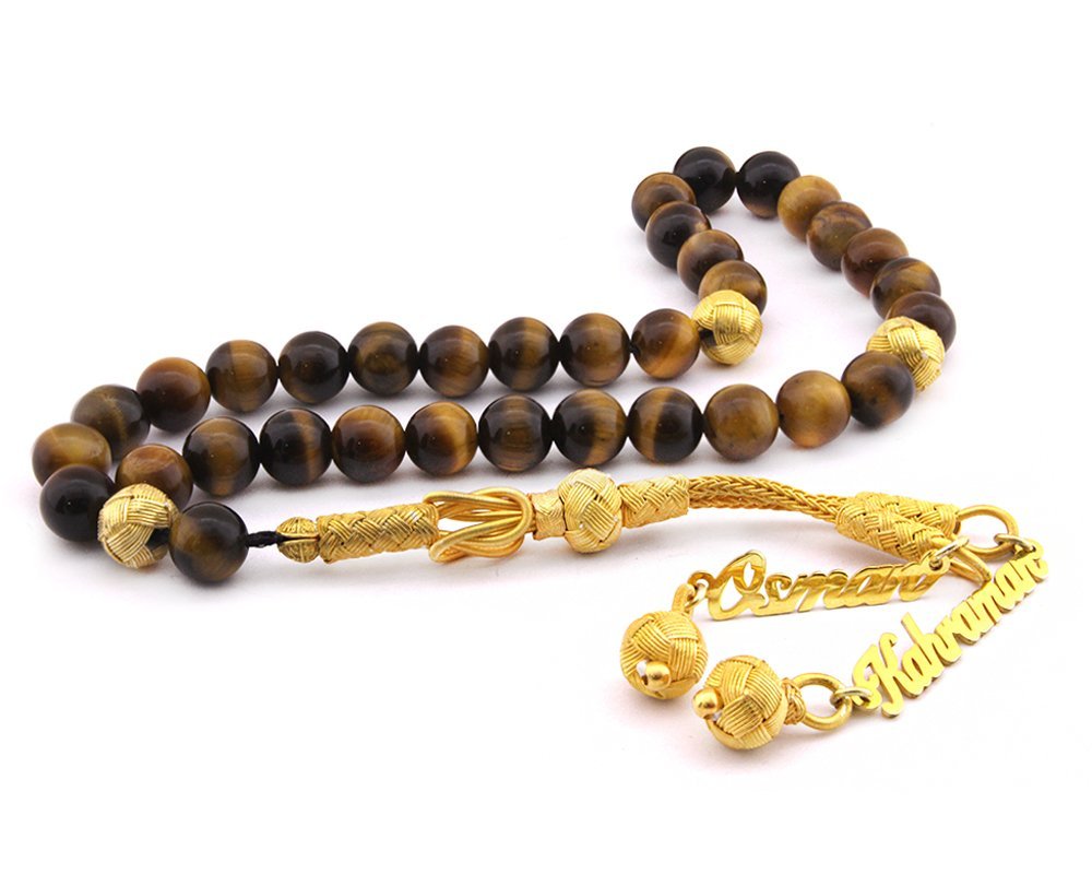 1000 Carat Name Written Tasseled Tiger Eye Stone Rosary - EFENDINA PAZAR - Tesbihane - 101001078