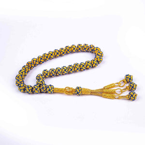 1000 Carat Silver Kazaz Knitted Yellow Navy Blue Fan Prayer beads - EFENDINA PAZAR - Ve Tesbih - vealisveris - Z1423