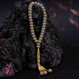 1000 Carat Silver Kazaz Knitted Yellow Navy Blue Fan Prayer beads - EFENDINA PAZAR - Ve Tesbih - vealisveris - Z1423