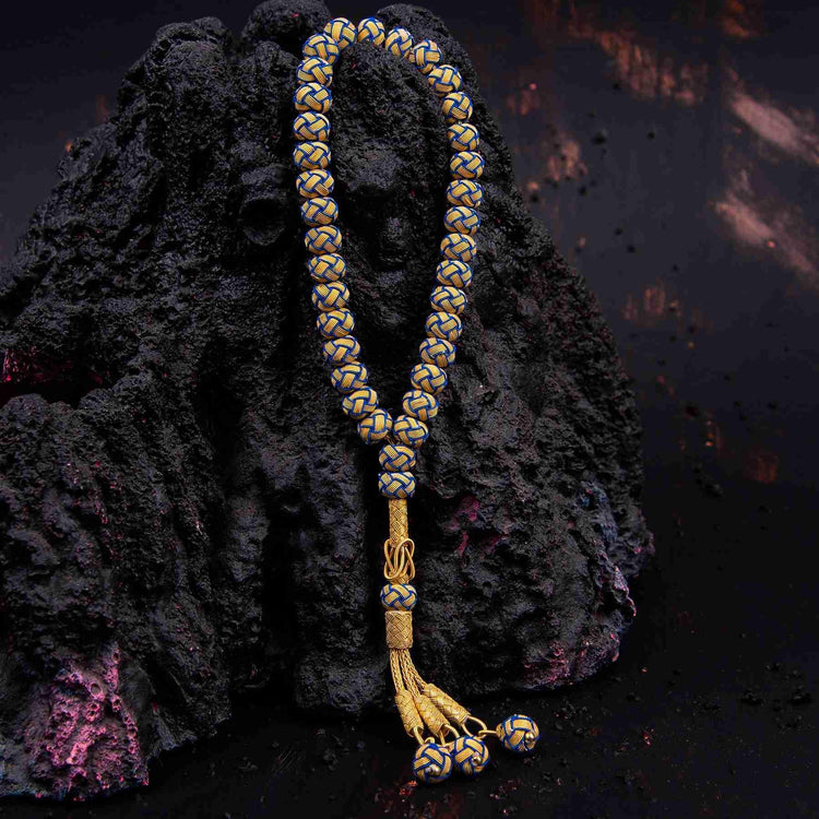 1000 Carat Silver Kazaz Knitted Yellow Navy Blue Fan Prayer beads - EFENDINA PAZAR - Ve Tesbih - vealisveris - Z1423