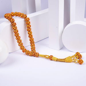 1000 Carat Silver Kazaz Knitted Yellow Red Fan Prayer Beads - EFENDINA PAZAR - Ve Tesbih - vealisveris - Z1424