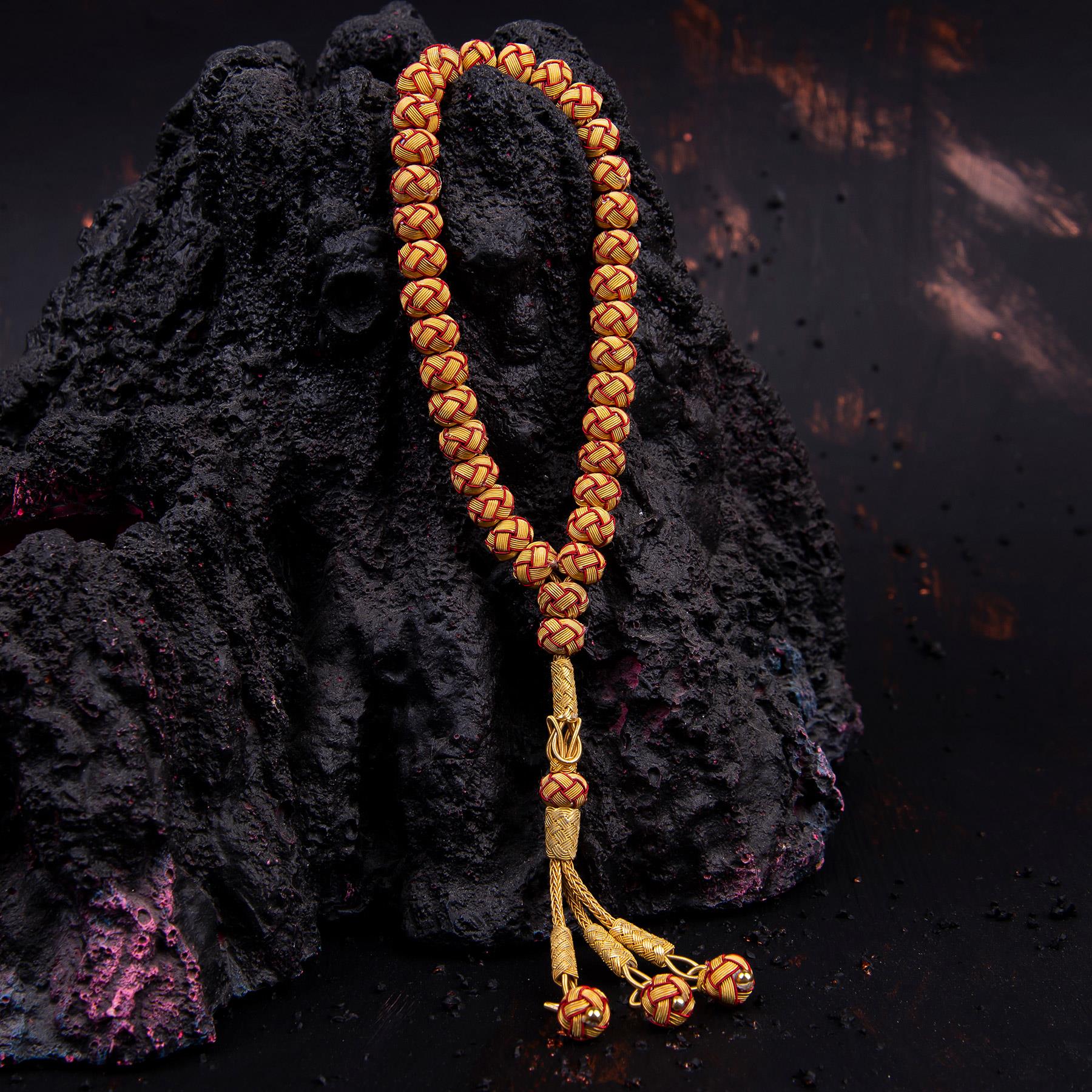 1000 Carat Silver Kazaz Knitted Yellow Red Fan Prayer Beads - EFENDINA PAZAR - Ve Tesbih - vealisveris - Z1424