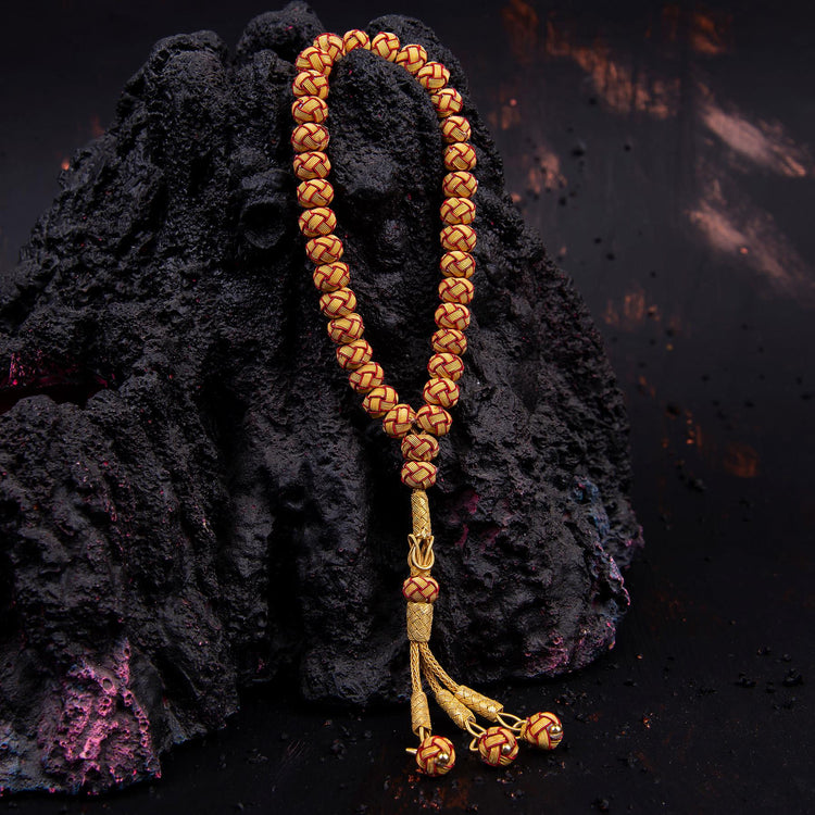 1000 Carat Silver Kazaz Knitted Yellow Red Fan Prayer Beads - EFENDINA PAZAR - Ve Tesbih - vealisveris - Z1424