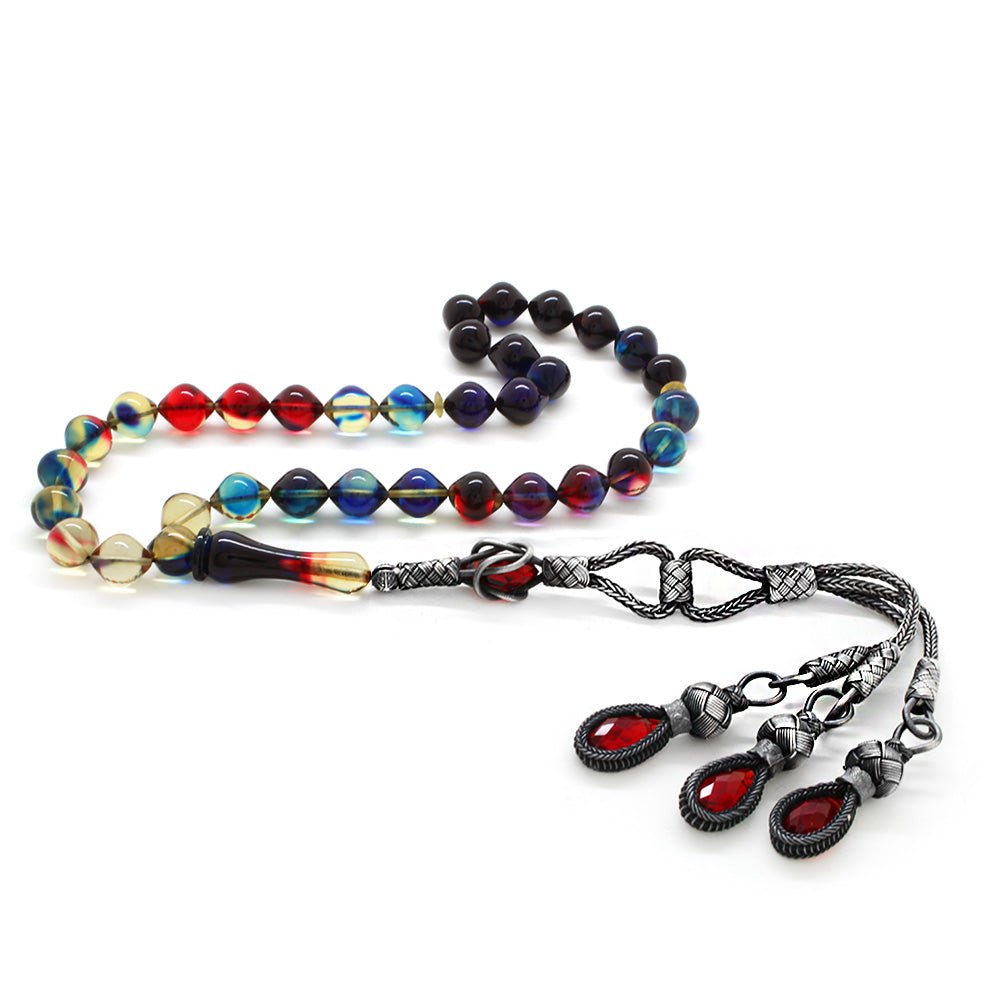 1000 Carat Silver Kazaz Tasseled Bonibon Fire Amber Rosary - EFENDINA PAZAR - Tesbihane - 101002359