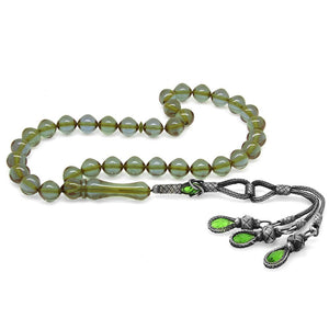 1000 Carat Silver Kazaz Tasseled Istanbul Cut Water Blue Fire Amber Rosary - EFENDINA PAZAR - Tesbihane - 101004904