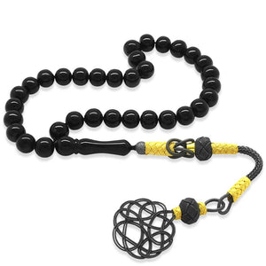 1000 Carat Silver Kazaz Tasseled Sphere Cut Erzurum Oltu Stone Prayer Beads - EFENDINA PAZAR - Tesbihane - 101004608