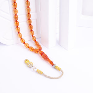 1000 Carat Silver Plain Cut Fire Amber Rosary with Kazaz Tassels - EFENDINA PAZAR - Ve Tesbih - vealisveris - Z3178
