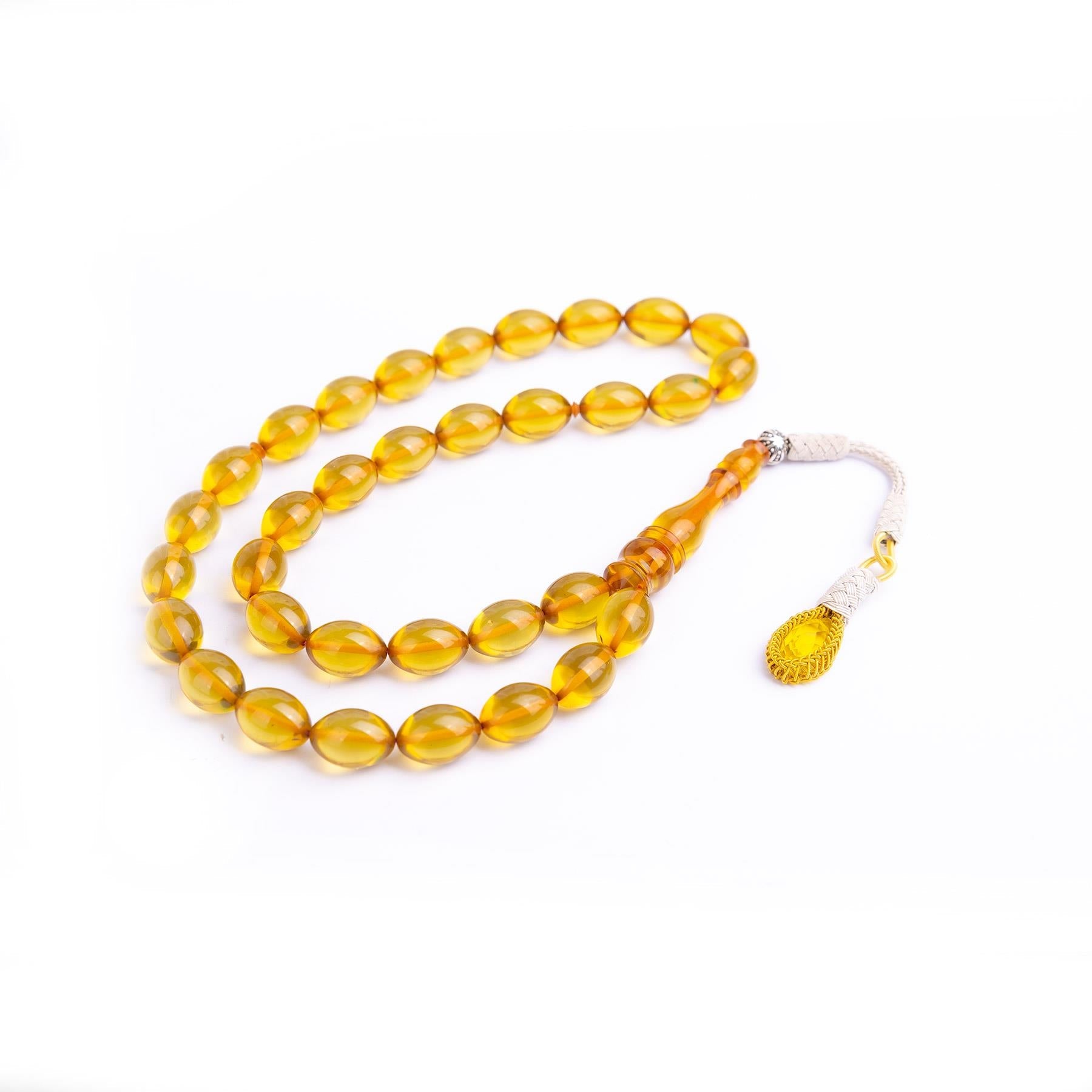 1000 Carat Silver Plain Cut Fire Amber Rosary with Kazaz Tassels - EFENDINA PAZAR - Ve Tesbih - vealisveris - Z3181
