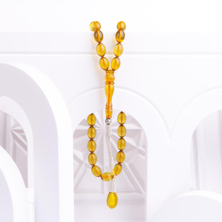1000 Carat Silver Plain Cut Fire Amber Rosary with Kazaz Tassels - EFENDINA PAZAR - Ve Tesbih - vealisveris - Z3181