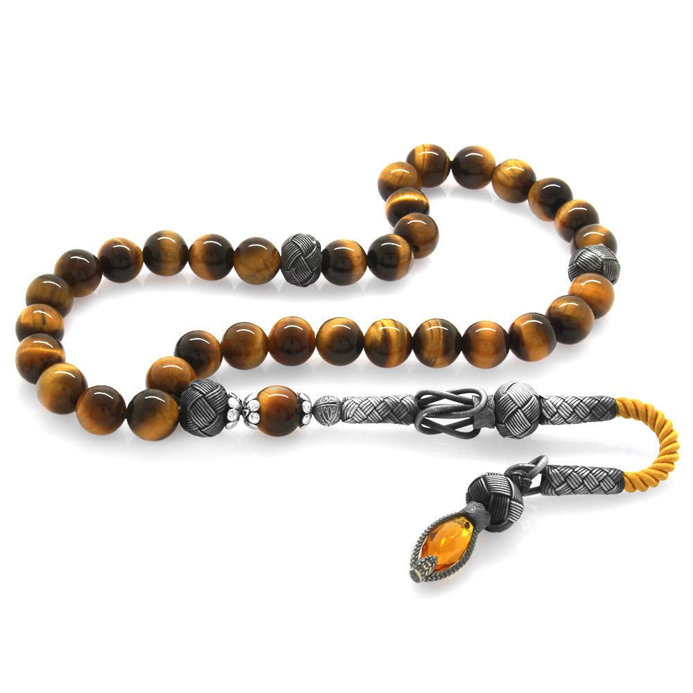 1000 Carat Silver Tasseled Tiger Eye Stone Rosary - EFENDINA PAZAR - Tesbihane - 101001038
