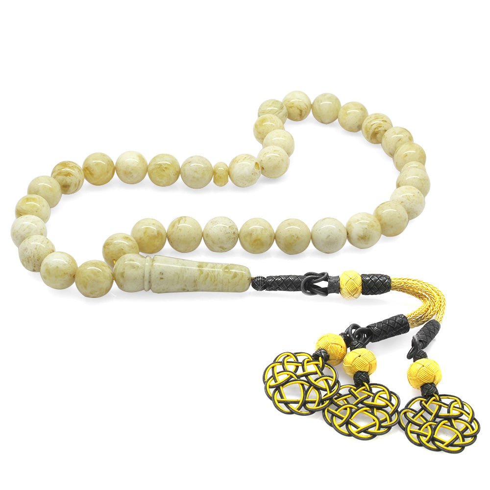 1000 Carat Yellow - Grey Kazaz Tasseled Sphere Cut King Seccer White - Yellow Drop Amber Prayer Beads - EFENDINA PAZAR - Tesbihane - 101004300