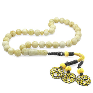 1000 Carat Yellow - Grey Kazaz Tasseled Sphere Cut King Seccer White - Yellow Drop Amber Prayer Beads - EFENDINA PAZAR - Tesbihane - 101004300