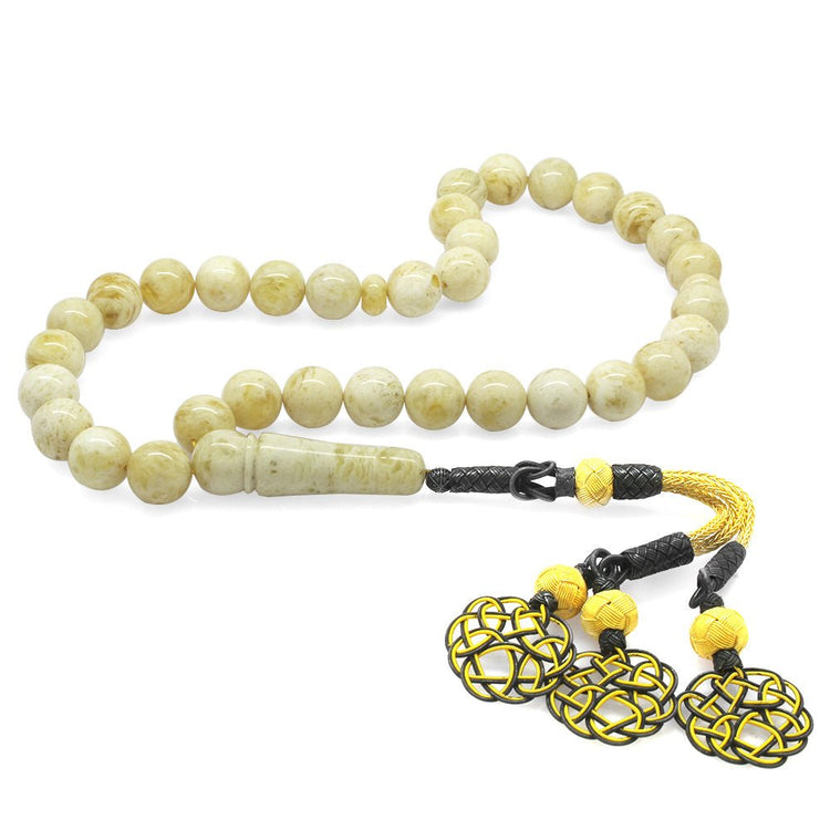 1000 Carat Yellow - Grey Kazaz Tasseled Sphere Cut King Seccer White - Yellow Drop Amber Prayer Beads - EFENDINA PAZAR - Tesbihane - 101004300