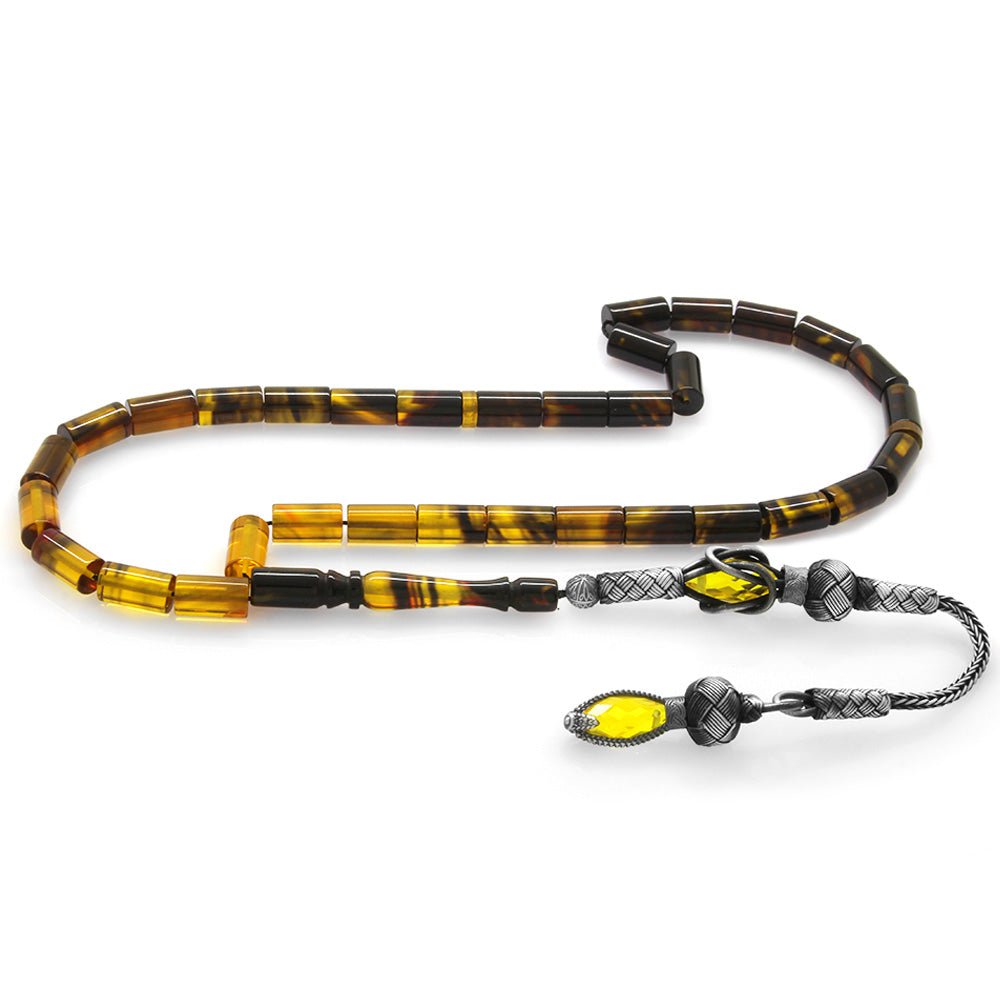 1000 Sterling Silver Bala - Black Fire Amber Rosary - EFENDINA PAZAR - Tesbihane - 101003261