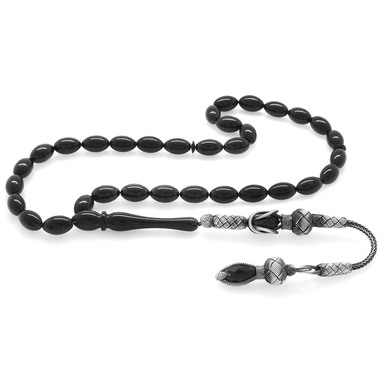 1000 Sterling Silver Black Amber Prayer Beads - EFENDINA PAZAR - Tesbihane - 101003201