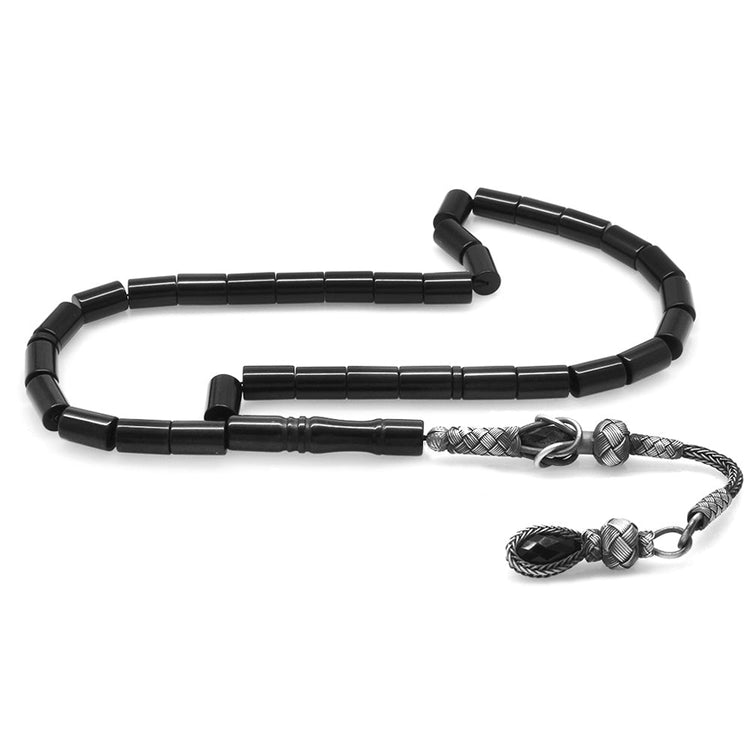 1000 Sterling Silver Black Amber Prayer Beads - EFENDINA PAZAR - Tesbihane - 101003255