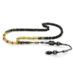 1000 Sterling Silver Black - White Fire Amber Rosary - EFENDINA PAZAR - Tesbihane - 101003264