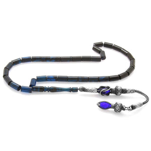 1000 Sterling Silver Blue - Black Amber Prayer Beads - EFENDINA PAZAR - Tesbihane - 101003256