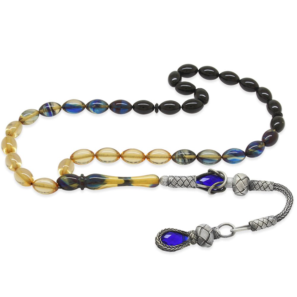 1000 Sterling Silver Blue - White Amber Rosary - EFENDINA PAZAR - Tesbihane - 101003207