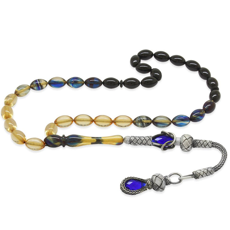 1000 Sterling Silver Blue - White Amber Rosary - EFENDINA PAZAR - Tesbihane - 101003207