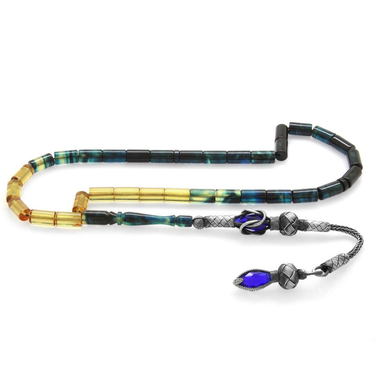 1000 Sterling Silver Blue - White Fire Amber Rosary - EFENDINA PAZAR - Tesbihane - 101003259