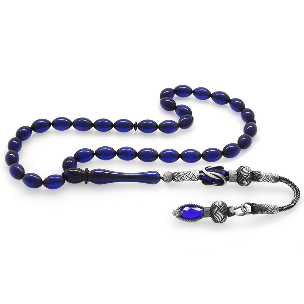 1000 Sterling Silver Dark Blue Amber Prayer Beads - EFENDINA PAZAR - Tesbihane - 101003200