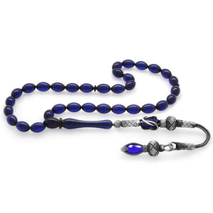 1000 Sterling Silver Dark Blue Amber Prayer Beads - EFENDINA PAZAR - Tesbihane - 101003200