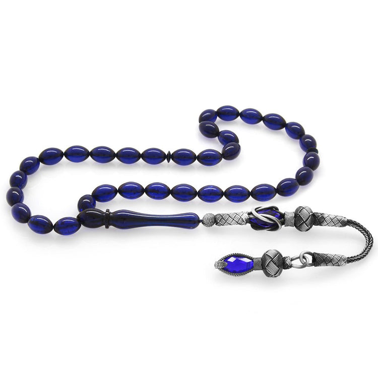 1000 Sterling Silver Dark Blue Amber Prayer Beads - EFENDINA PAZAR - Tesbihane - 101003200