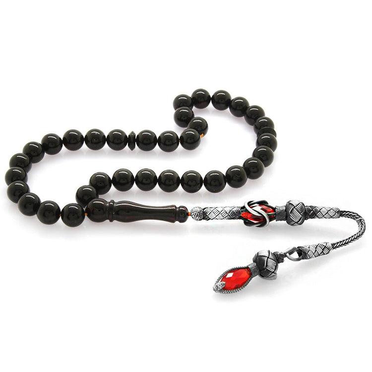 1000 Sterling Silver Dark Red Drop Amber Rosary - EFENDINA PAZAR - Tesbihane - 101003340