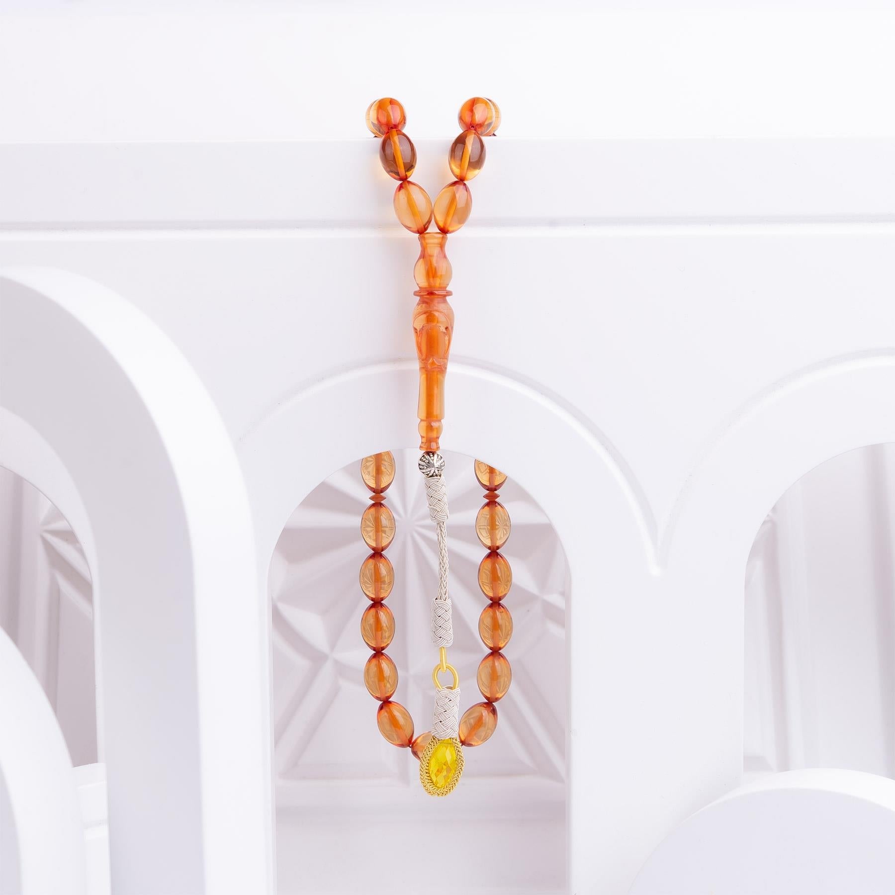 1000 Sterling Silver Fire Amber Rosary with Kazaz Tassels - EFENDINA PAZAR - Ve Tesbih - vealisveris - Z3176